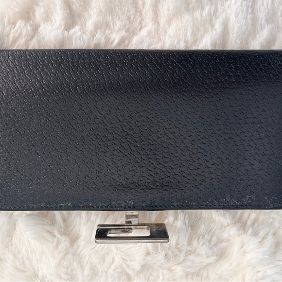 GUCCI Black Lambskin Trifold Long Wallet with Silver G Clasp Vintage - Picture 3 of 13